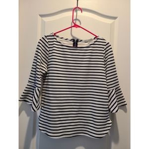 Black & White Striped 3/4 Sleeve Blouse